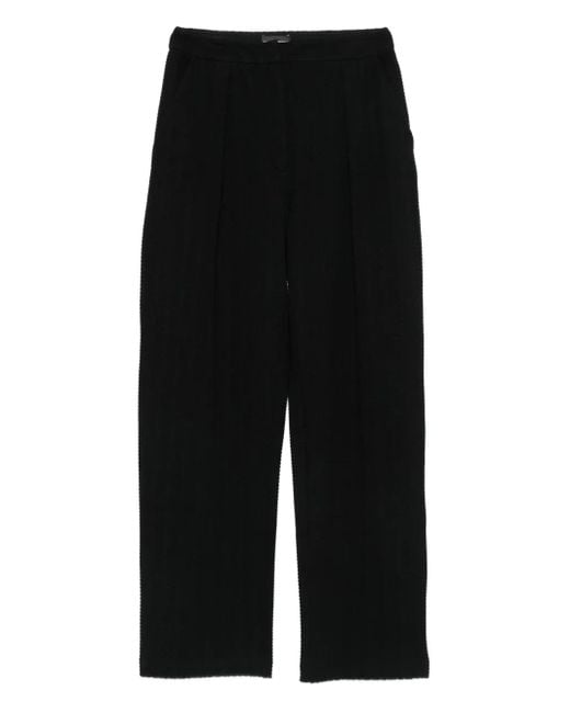 Emporio Armani Black Chevron-Motif Pleated Straight Trousers