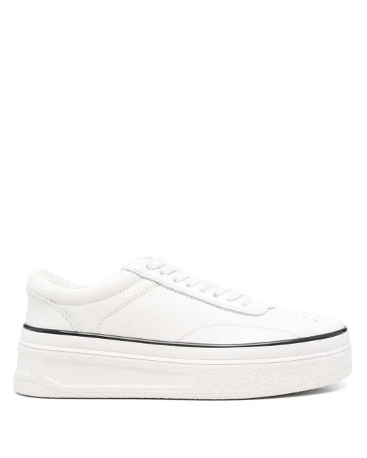 Jil Sander White Perforated Leather Platform Sneakers