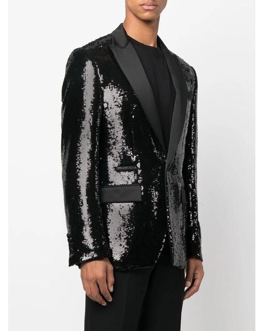 Philipp Plein Black Sequin Single-Breasted Blazer for men