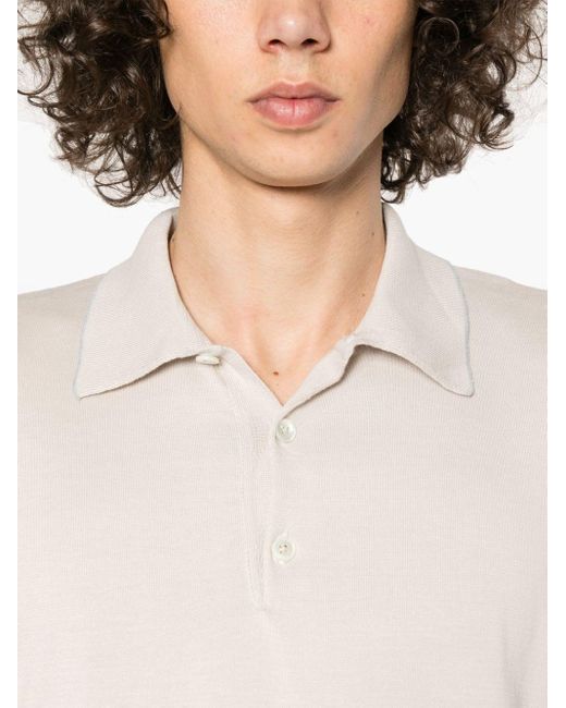 Eleventy White Fine-ribbed Polo Shirt for men