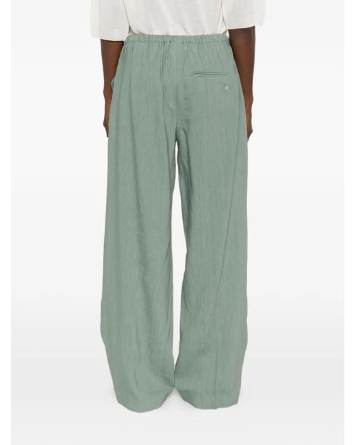 Marella Green Drawstring-Waist Pleated Trousers