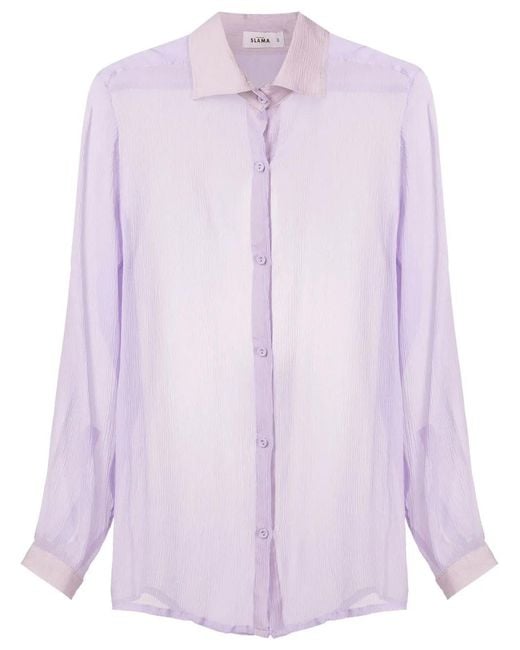 Amir Slama Purple Sheer Crinkled Silk Shirt