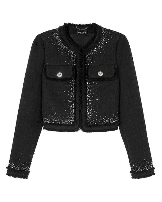 Versace Black Sequin-embellished Cotton-blend Jacket