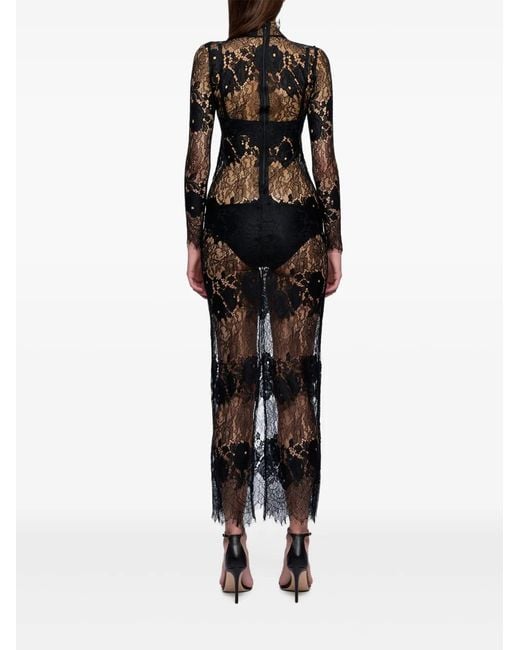 Ana Radu Gray Floral-Lace Long-Sleeve Maxi Dress
