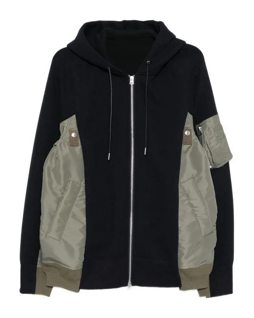 Sacai Black Drawstring Hood Bomber Jacket for men