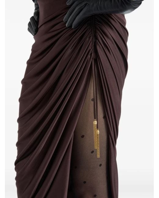 Balmain Red Flowing Jersey Midi Skirt With Slit