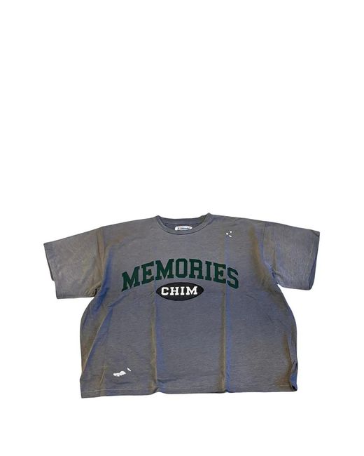Happy Memories Don't Die Gray Distressed Logo-Print T-Shirt for men