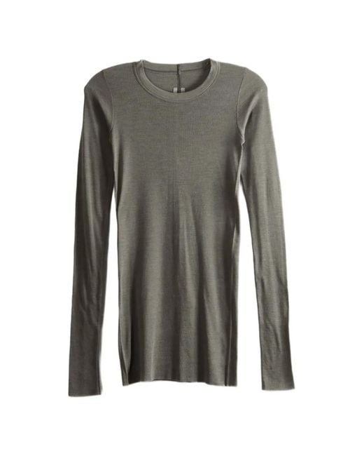Rick Owens Gray Ribbed-Knit Long-Sleeve Top