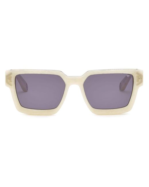 Philipp Plein Eckige Sonnenbrille mit Marmormuster in Purple für Herren