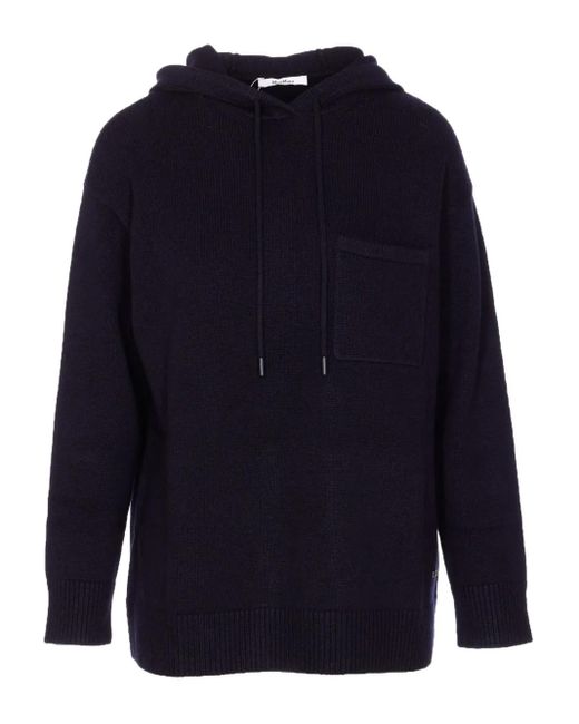 Max Mara Blue Hooded Patch-Pocket Sweater