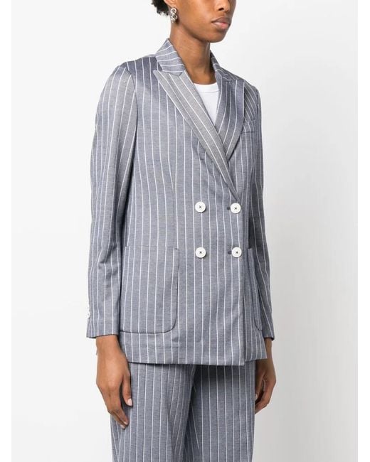 Circolo 1901 Blue Pinstripe-Pattern Double-Breasted Blazer