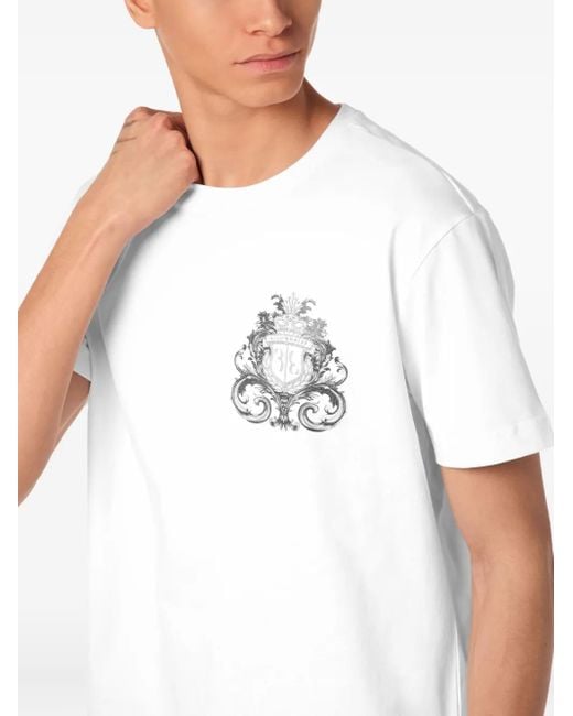 Billionaire White Crest-Print T-Shirt for men
