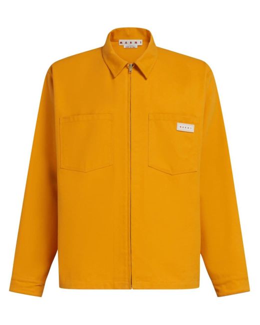 Marni Orange Logo-patch Zip-up Shirt for men