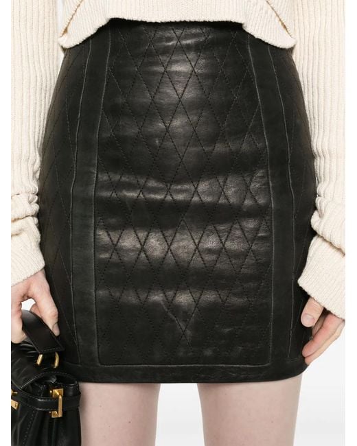 Balmain Black Quilted Leather Mini Skirt