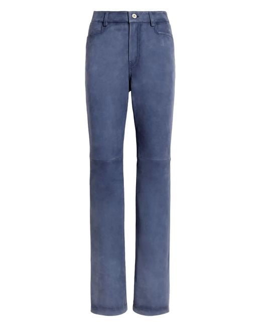 Proenza Schouler Blue High-Waisted Leather Trousers