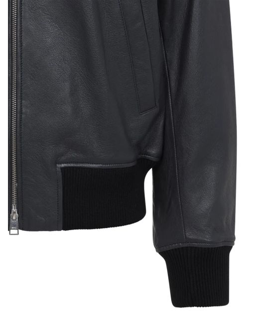 AMI Gray Zip-Front Leather Jacket for men