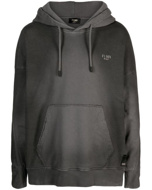 Fendi Black Grey Logo-print Cotton Hoodie for men