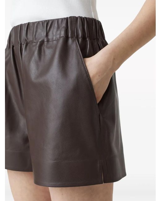 Closed Brown Elasticated-Waist Leather Shorts