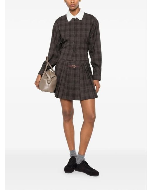Sandro Black Checked Pleated Mini Skirt