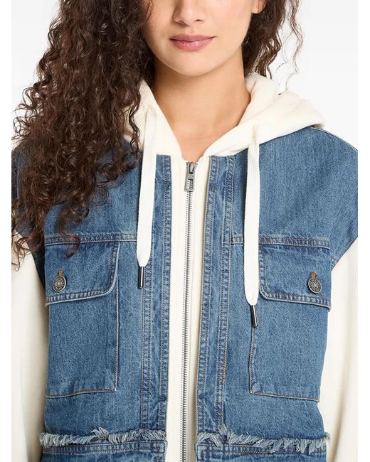 Desigual Blue Denim-Panel Drawstring Hoodie