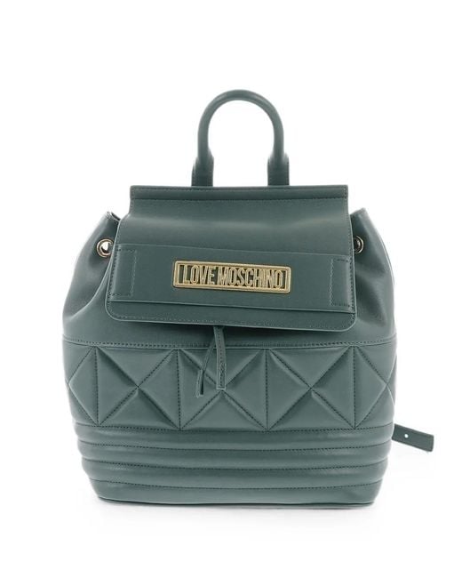 Moschino Blue Quilted Logo-Plaque Backpack