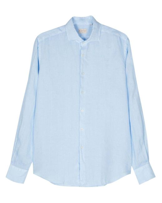 Xacus Blue Cutaway-collar Linen Shirt for men