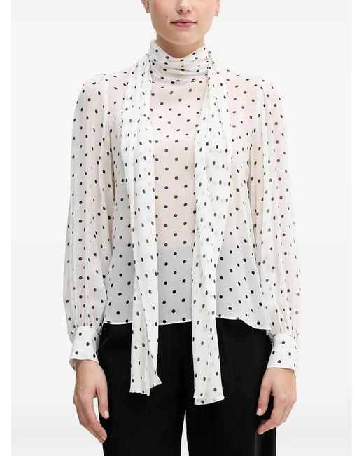 Pedro Del Hierro Madrid White Polka Dot Scarf Blouse
