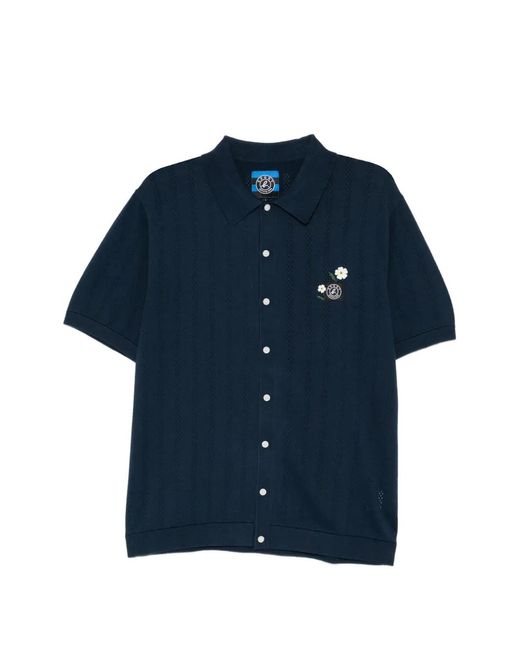 SPORT b. by agnès b. Blue Pointelle-Knit Floral-Patch Sweater for men