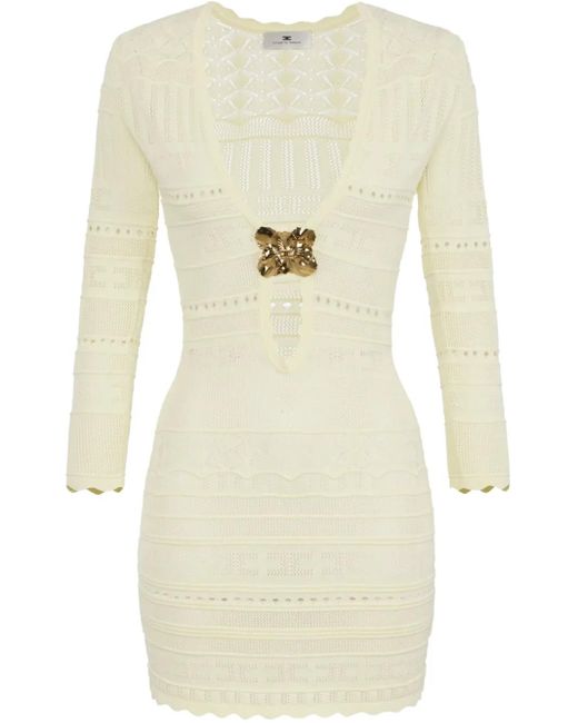 Elisabetta Franchi ブローチディテール オープンニット ドレス White