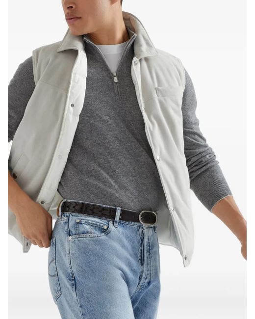 Brunello Cucinelli Gray Cashmere Half Zip Sweater for men