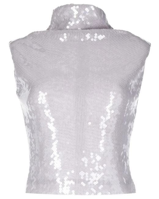 16Arlington White Luna Sequin-Embellished Top