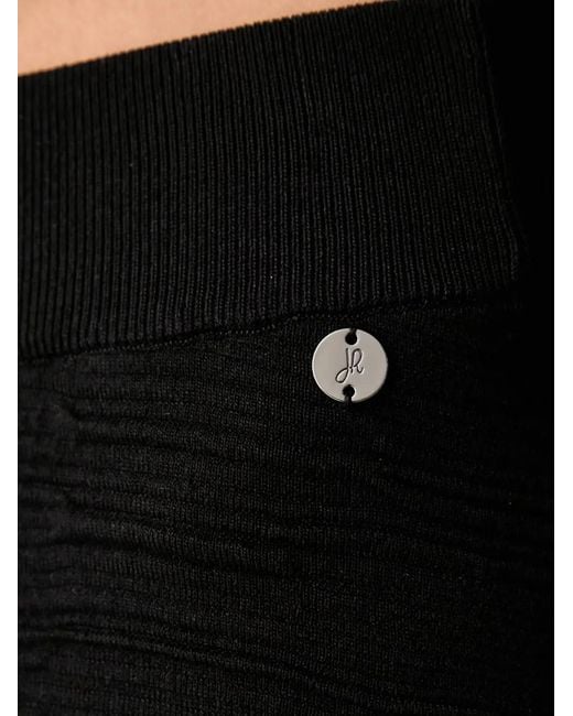 Joseph Ribkoff Black Ribbed-Knit Logo-Plaque Track Pants