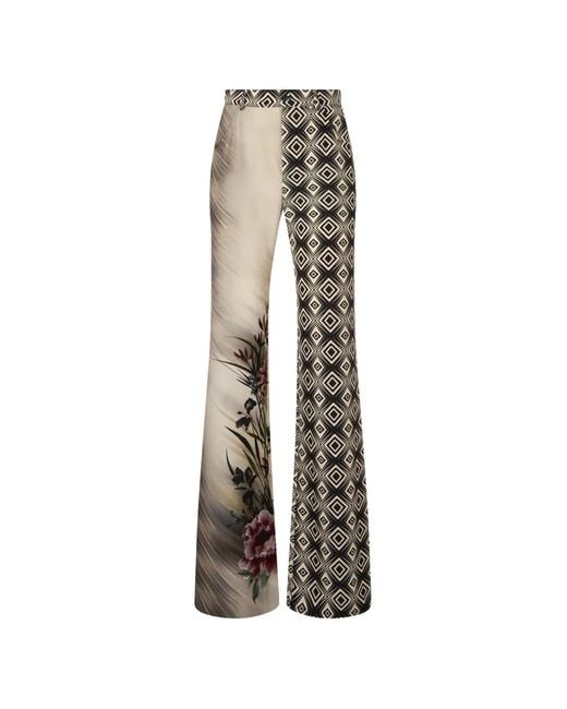 Alberta Ferretti White Geometric-Print Trousers