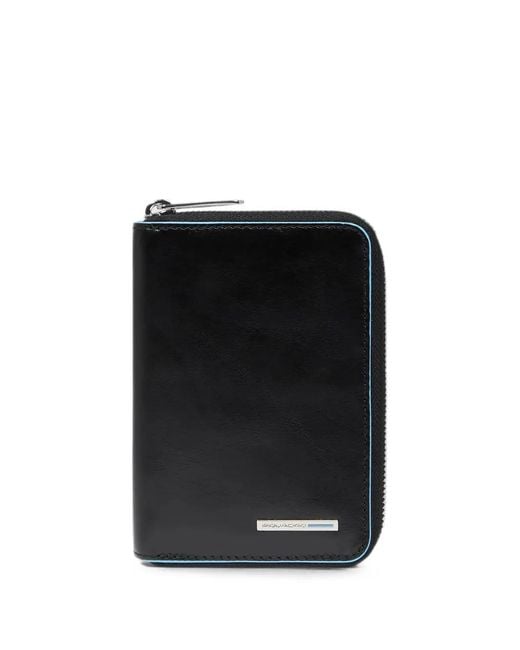 Piquadro Black Logo-Plaque Leather Travel Wallet for men