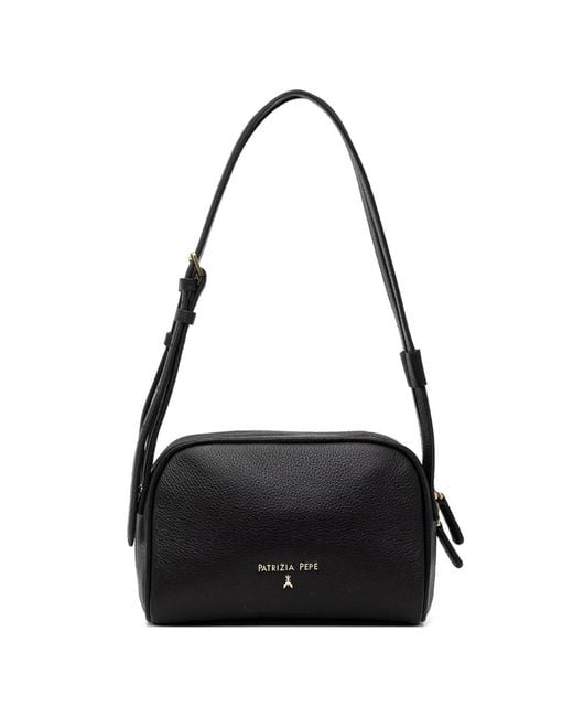 Patrizia Pepe Black Grained Leather Tote Bag
