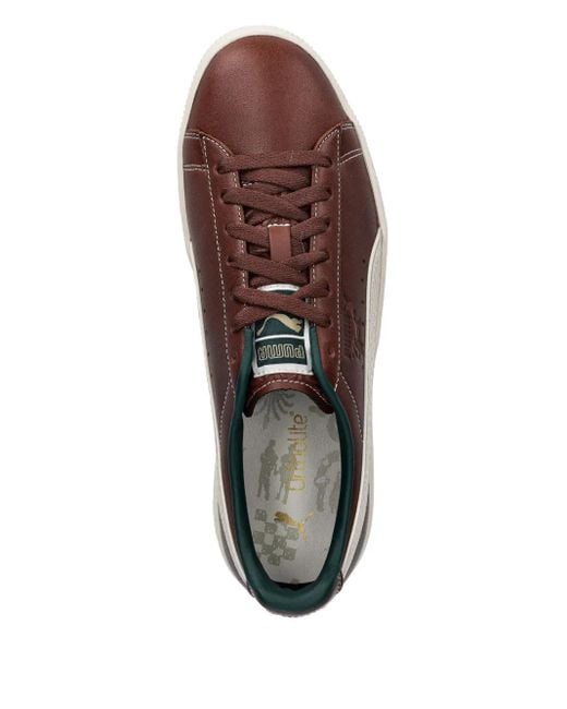 PUMA Brown Clyde Leather Lace-Up Sneakers for men