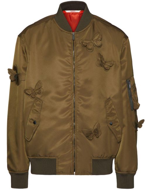 Valentino Garavani Green Butterfly-appliqué Bomber Jacket for men