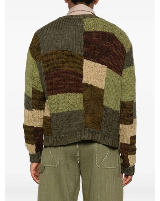 Kartik Research Green Patchwork Button Cardigan for men