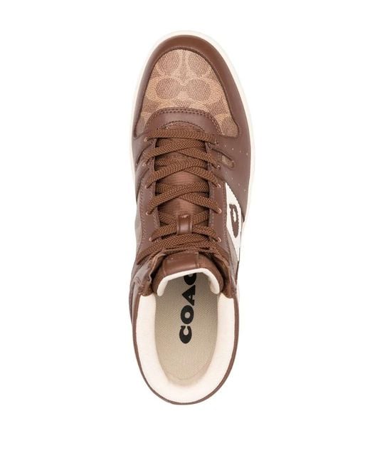 COACH Brown Side Logo-Patch High-Top Sneakers for men