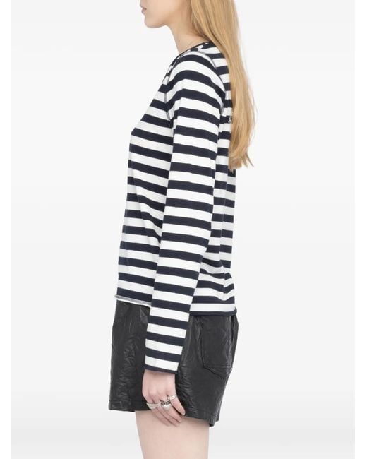 Zadig & Voltaire Blue Henley Striped Long-Sleeve T-Shirt