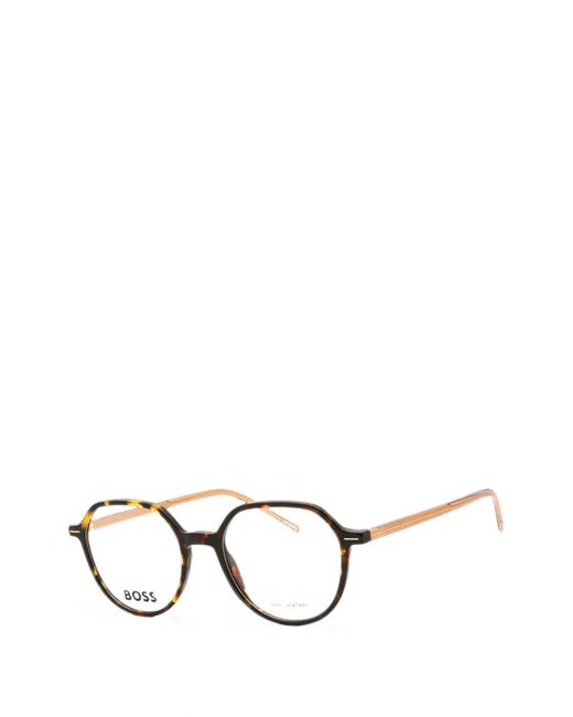 Boss Black Tortoiseshell-Effect Round-Frame Glasses