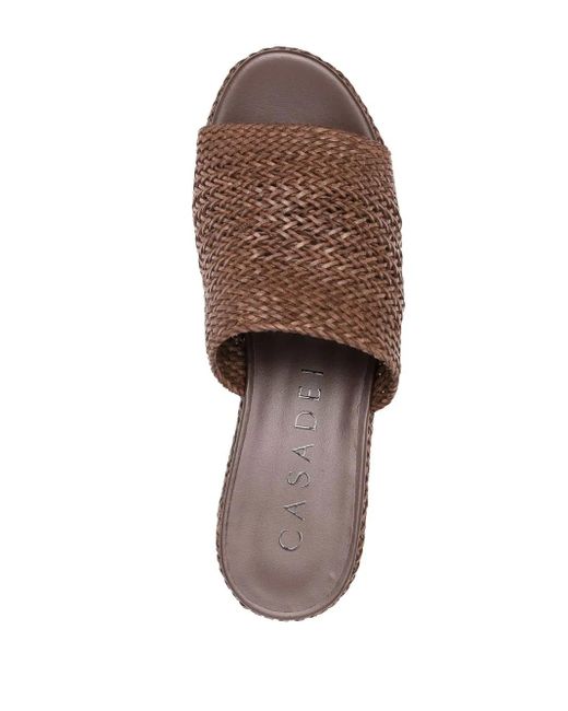 Casadei Brown Interwoven Platform Wedge Sandals
