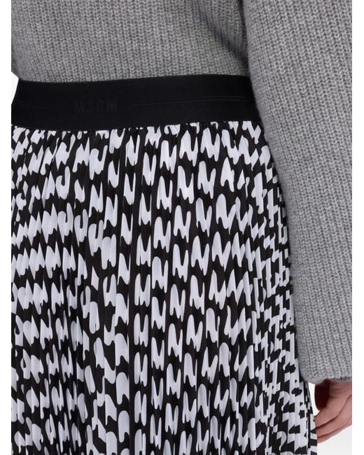 MSGM White Printed Midi Pleated Skirt