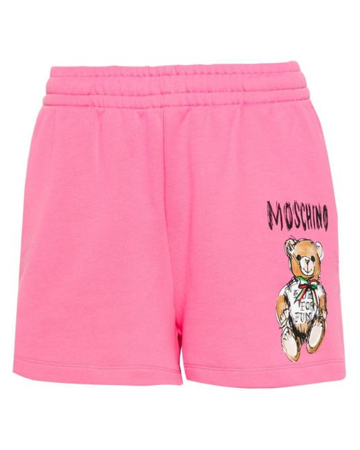 Short en coton à imprimé ourson Moschino en coloris Pink