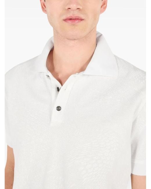 メンズ Roberto Cavalli パイソンパターン ポロシャツ White