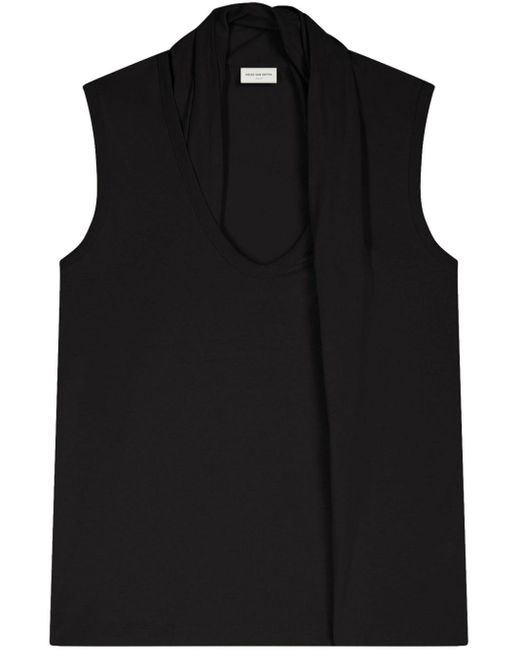 Dries Van Noten Black Draped-detail Cotton T-shirt