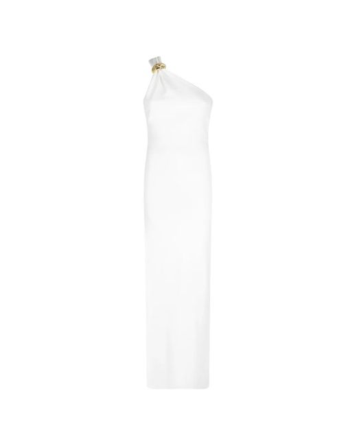 Elisabetta Franchi White Milano One-Shoulder Hardware-Detail Dress