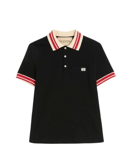 Valentino Garavani Black Logo-Patch Polo Shirt for men