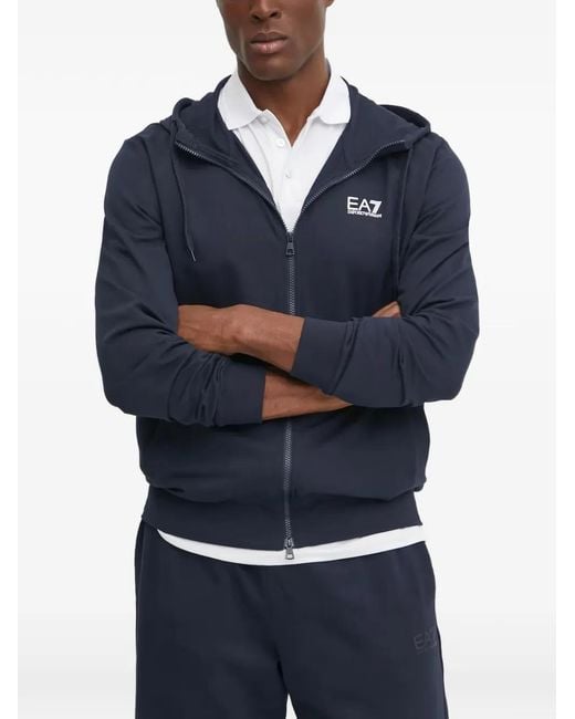 EA7 Blue Logo-Print Zip-Up Hoodie for men