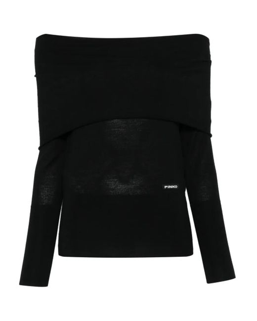 Pinko Black Off-Shoulder Wool Top